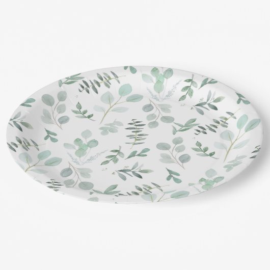 Assiettes En Carton Eucalyptus Party ou plaque de douche Mint (Angle)
