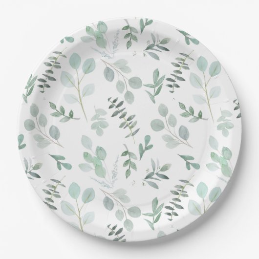 Assiettes En Carton Eucalyptus Party ou plaque de douche Mint (Devant)
