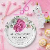 Assiettes En Carton Eucalyptus, rose fleurs typographie mariage (Fête)