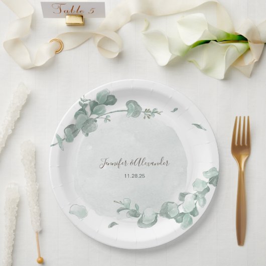 Assiettes En Carton Eucalyptus rustique (Mariage)