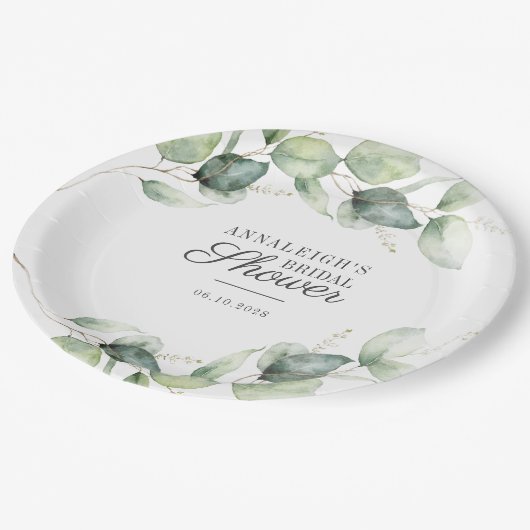 Assiettes En Carton Eucalyptus Script de verdure Fête des mariées bota (Angle)
