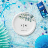 Assiettes En Carton Eucalyptus Simple Élégant Couple Initiales Mariage (Fête)