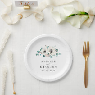 Assiettes En Carton Eucalyptus Verdure anémonique floral rustique mari