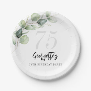 Assiettes En Carton Eucalyptus Verdure Aquarelle 75e anniversaire