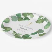 Assiettes En Carton Eucalyptus Verdure Baptême Christening (Angle)