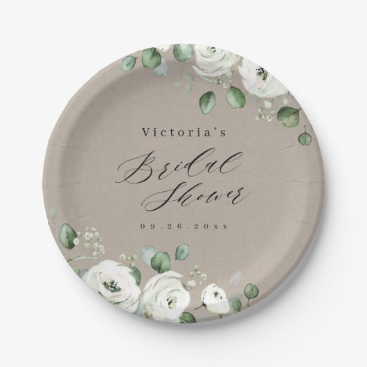 Assiettes En Carton Eucalyptus Verdure fleurie rustique nuptiale douch (Devant)
