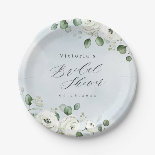 Assiettes En Carton Eucalyptus Verdure fleurie rustique nuptiale douch (Devant)