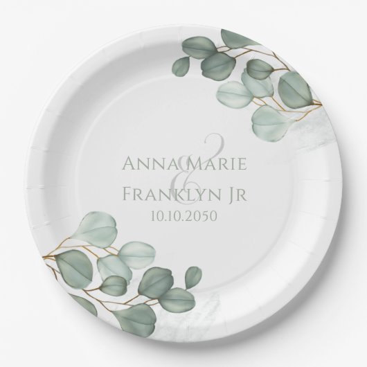 Assiettes En Carton Eucalyptus Verdure Mariages Élégant Foliage (Devant)