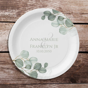 Assiettes En Carton Eucalyptus Verdure Mariages Élégant Foliage