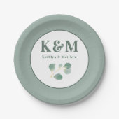 Assiettes En Carton Eucalyptus Verdure Moderne Mariage Monogramme (Devant)