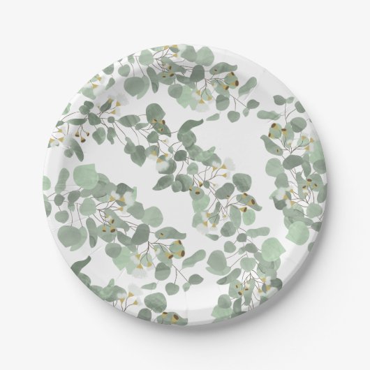 Assiettes En Carton Eucalyptus Vert Argent Dollar Gum Blossoms (Devant)