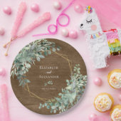 Assiettes En Carton Eucalyptus Vert Bois rustique Mariage géométrique (Fête)