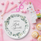 Assiettes En Carton Eucalyptus Vert Feuille Botanique Bébé saupoudré (Fête)