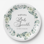 Assiettes En Carton Eucalyptus Vert Feuille Botanique Bébé saupoudré (Devant)