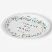 Assiettes En Carton Eucalyptus vert or (Angle)