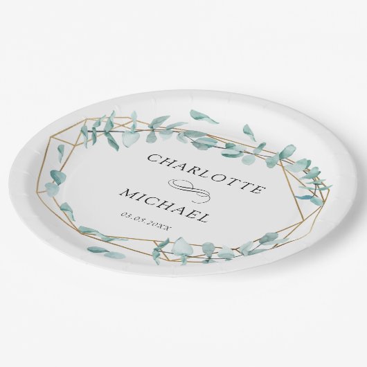 Assiettes En Carton Eucalyptus vert or (Angle)