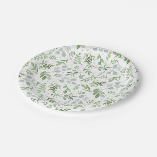 Assiettes En Carton Eucalytus aquarelle et Motif vert (Angle)