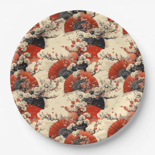 Assiettes En Carton Éventail de fleurs de cerisier japonais (5)