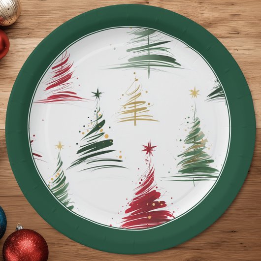Assiettes En Carton Evergreen Minimalist Modern Christmas Tree 