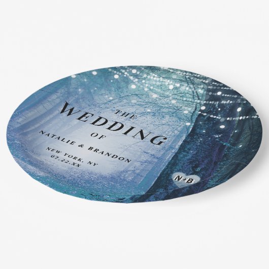 Assiettes En Carton Evermore | Forêt de fée enchantée | Mariage bleu (Angle)