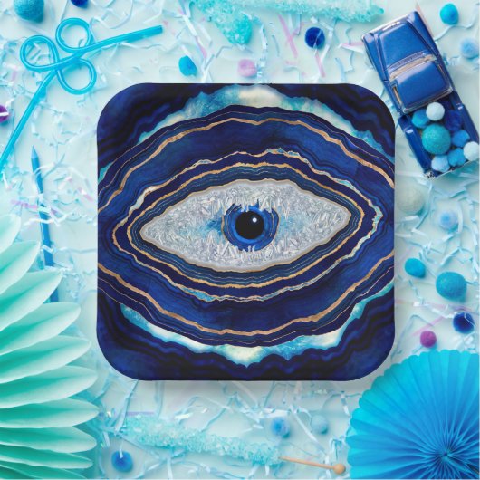 Assiettes En Carton Evil Bleu Agate Géode Ditital Art (Fête)