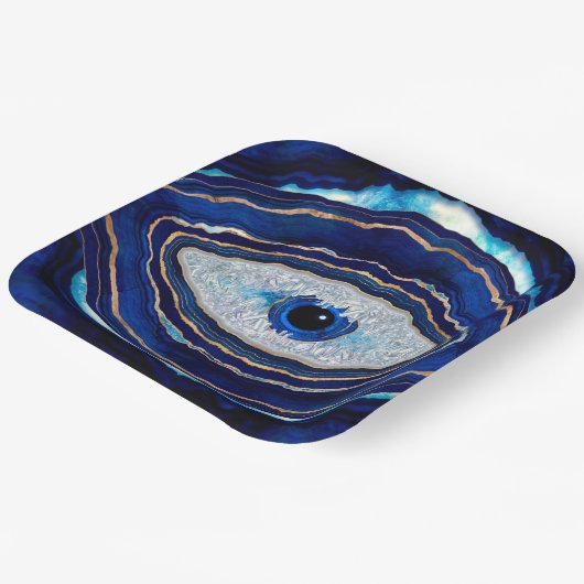 Assiettes En Carton Evil Bleu Agate Géode Ditital Art (Angulaire)