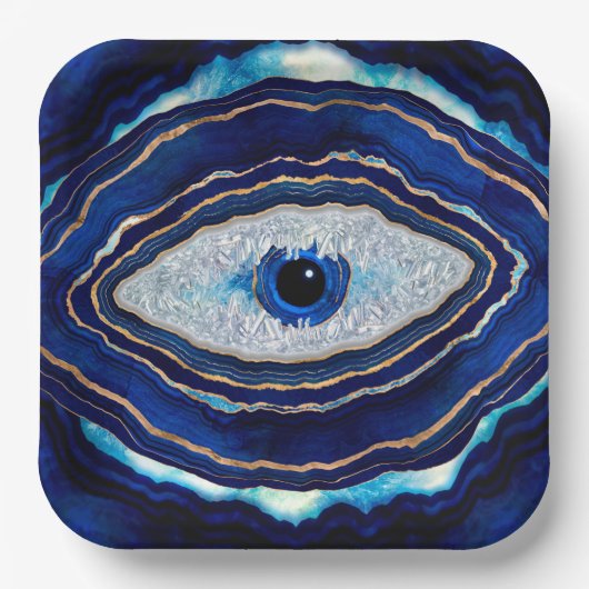 Assiettes En Carton Evil Bleu Agate Géode Ditital Art (Recto)