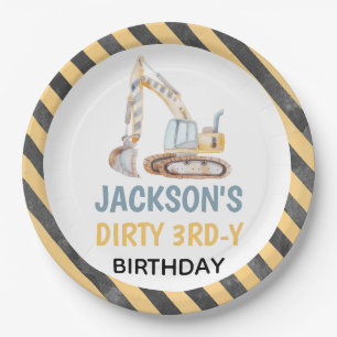 Assiettes En Carton Excavateur Construction Jaune Dirty Plaque 3ème