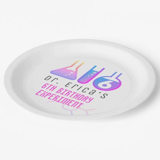 Assiettes En Carton Expérience scientifique Neon rose fille Anniversai (Angle)