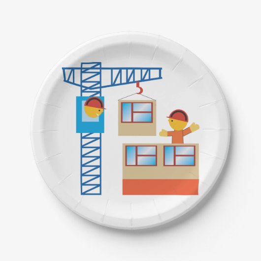 Assiettes En Carton Exploitant De Grue Et Travailleur De Construction (Devant)