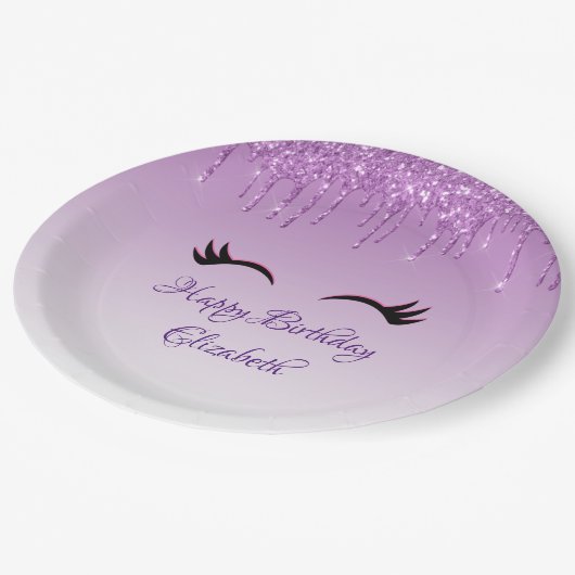 Assiettes En Carton Eyelashes noir élégant et Parties scintillant viol (Angle)