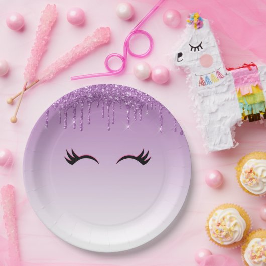 Assiettes En Carton Eyelashes rose et noir élégant sur Parties scintil (Fête)
