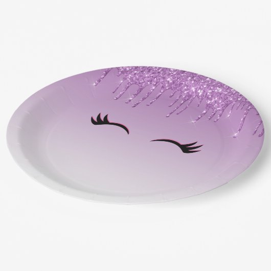 Assiettes En Carton Eyelashes rose et noir élégant sur Parties scintil (Angle)