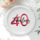 Assiettes En Carton Fabuleux 40e | Moderne Elegant Chic Red Anniversai