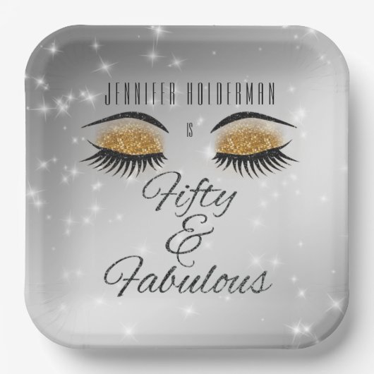 Assiettes En Carton Fabuleux 50 Black Gold Glam Eyes Plaques de papier (Recto)