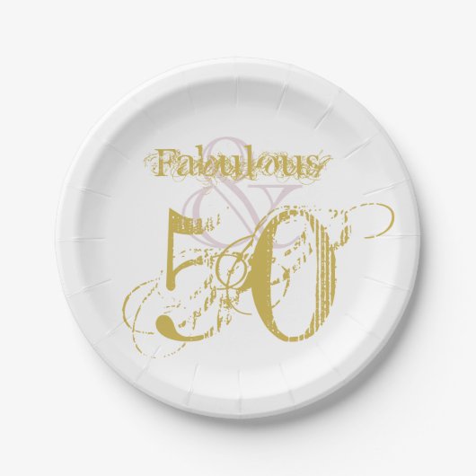 Assiettes En Carton Fabuleux & 50 Elégant Or rose papier d'anniversair (Devant)