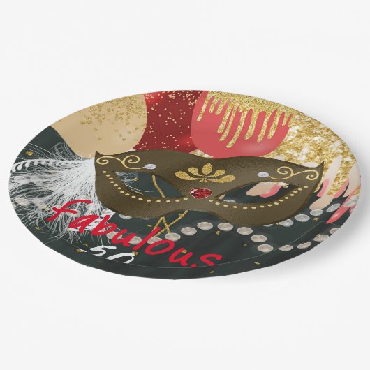 Assiettes En Carton Fabuleux 50 Mascarade en bronze Masque & Perles (Angle)