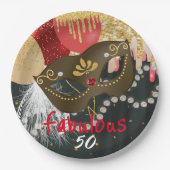 Assiettes En Carton Fabuleux 50 Mascarade en bronze Masque & Perles (Devant)
