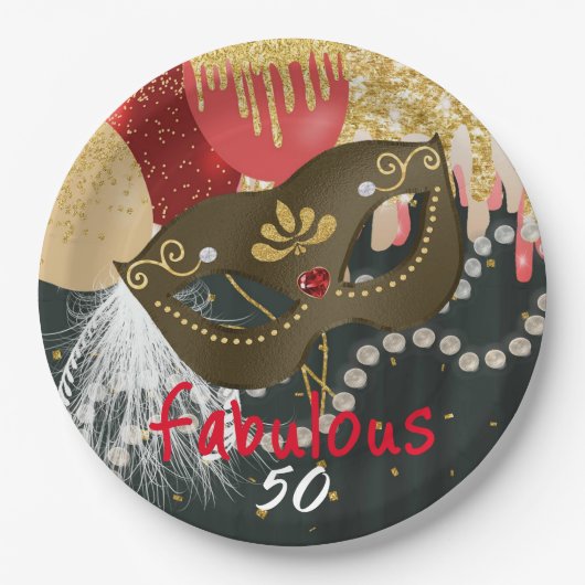 Assiettes En Carton Fabuleux 50 Mascarade en bronze Masque & Perles (Devant)