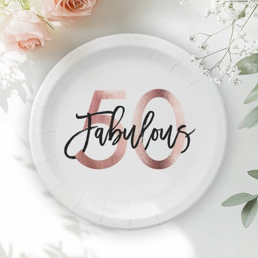 Assiettes En Carton Fabuleux 50ème | Moderne Elegant Rose Gold Anniver