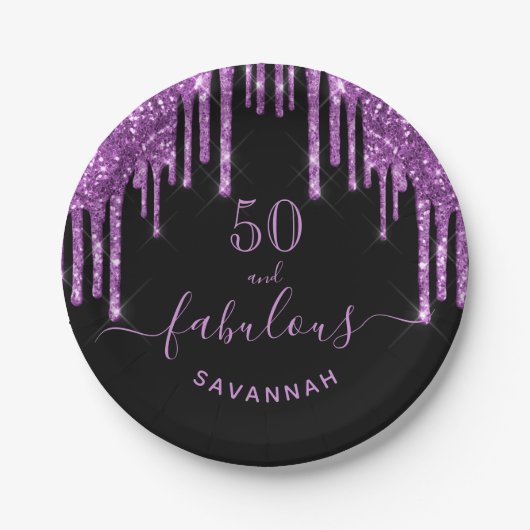 Assiettes En Carton Fabuleux anniversaire noir violet parties scintill (Devant)