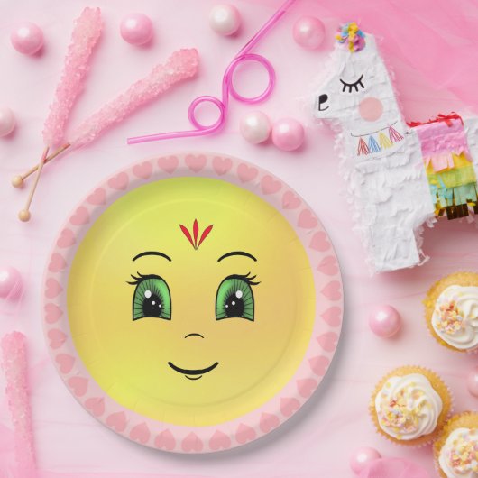 Assiettes En Carton Face & Coeurs Soleil Joyeux Moderne (Fête)