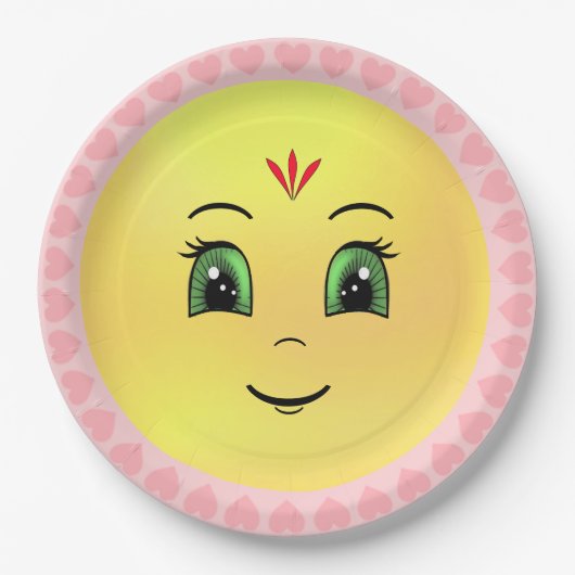 Assiettes En Carton Face & Coeurs Soleil Joyeux Moderne (Devant)