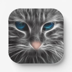 Assiettes En Carton Face de chat bleu magnifique