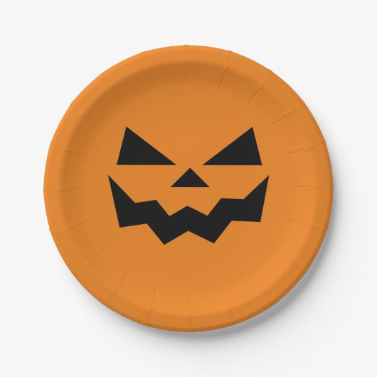 Assiettes En Carton Face de citrouille orange et noir Jack-o-lanterne (Devant)