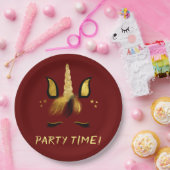 Assiettes En Carton Face de licorne sur rouge (Fête)