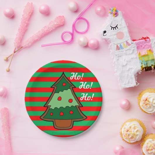 Assiettes En Carton Fâcheux rayures et sapin de Noël (Fête)