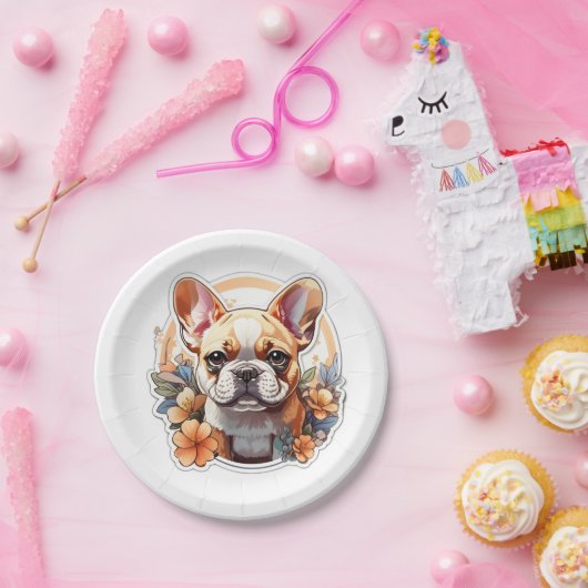 Assiettes En Carton Facile à personnaliser Frenchie (Fête)