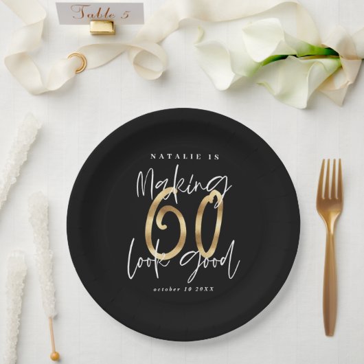 Assiettes En Carton Faire 60 belle or fête d'anniversaire (Mariage)