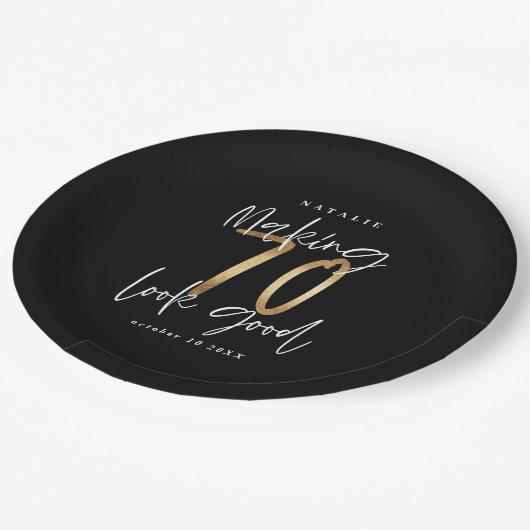 Assiettes En Carton Faire 70 belle or fête d'anniversaire (Angle)